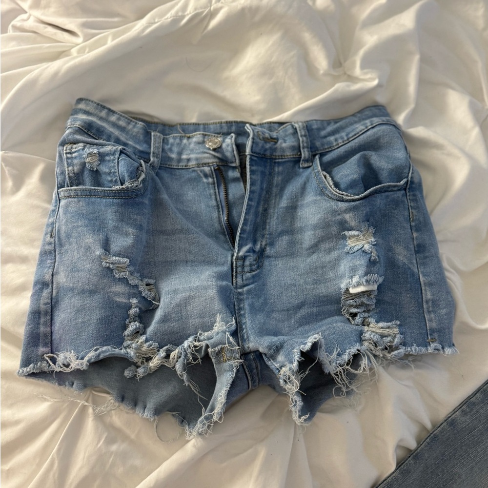 SHEIN Light Blue Distressed Jean Shorts